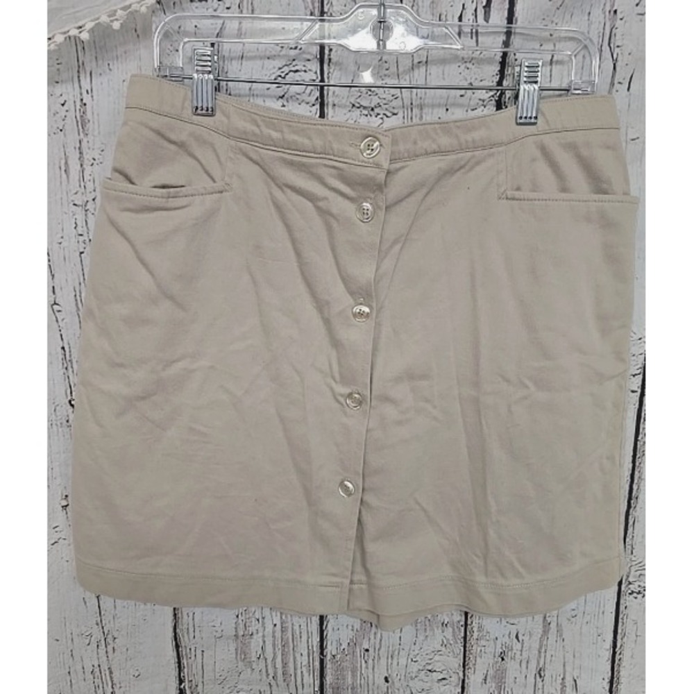 Tribal Women's Tan Stretch Skort Size 12 Button Front Pockets Zip Golf Casual